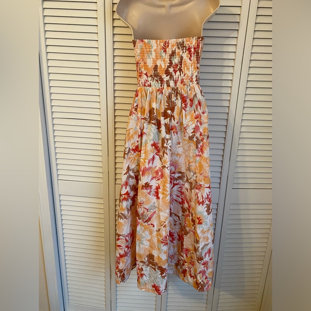 NWT Abercrombie & Fitch Smocked Midi Dress Large Poplin Floral Resort Vacation - Picture 6 of 8